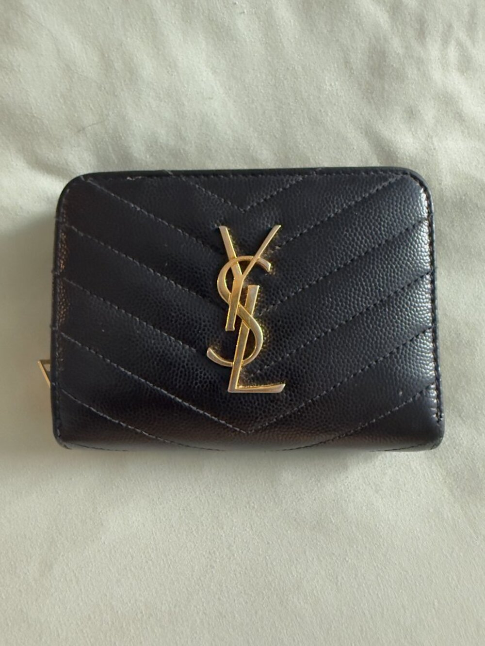 Authentic Saint Laurent YSL Monogram V-Stitch Compact Bifold Wallet 403723